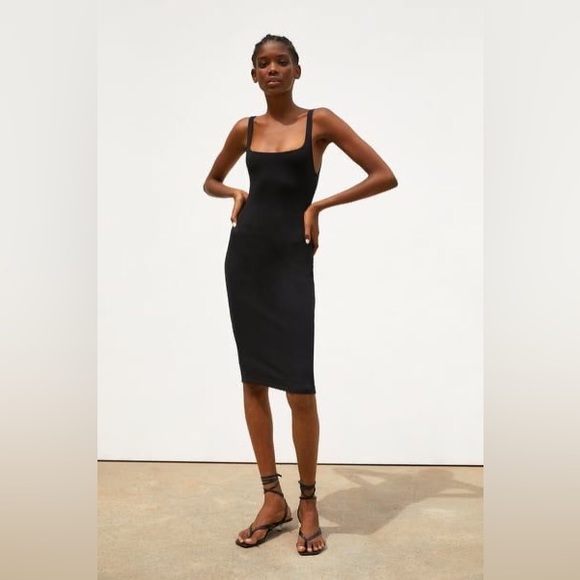 Zara Trafaluc Black Sleeveless Tank Bodycon Scoop summer Dress Size Small - Picture 1 of 4